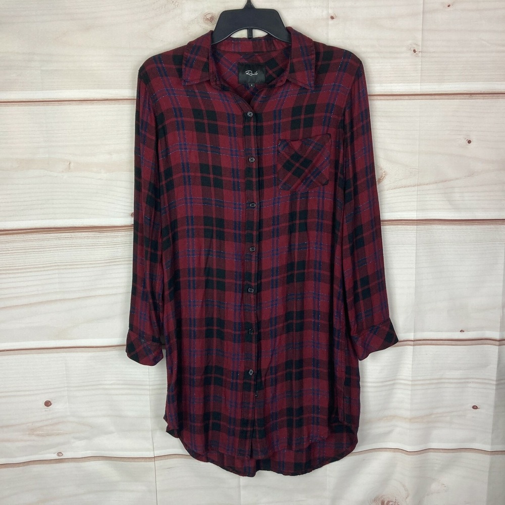 Rails Dress Womens Small Bianca Plaid Button-Up Shirt Long Sleeve Collared Red